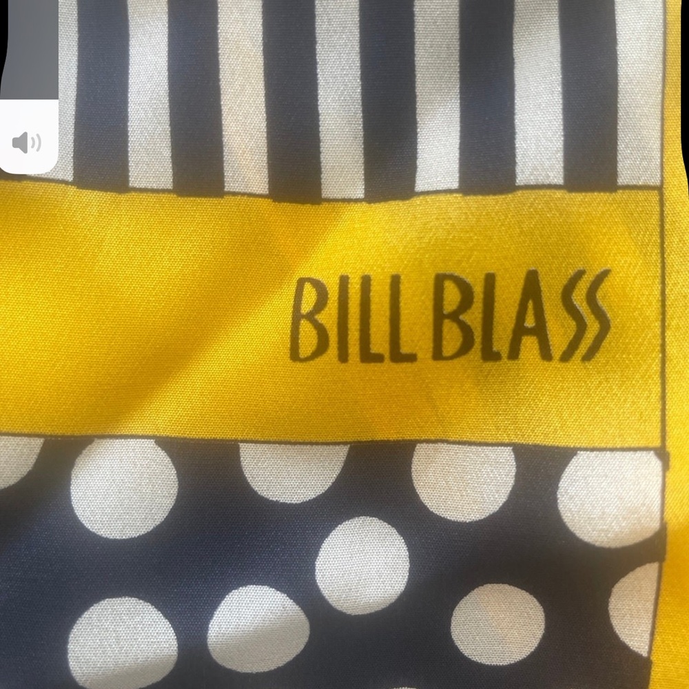 Vintage BILL BLASS Blue & Yellow Striped and Polka Dot Silk Scarf - Picture 4 of 12